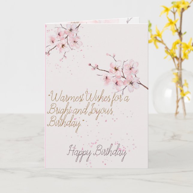 	Elegant Pink Cherry Blossom Floral Happy Birthday Kort (Gul blomma)
