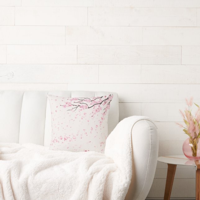 Elegant Pink Cherry Blossom Floral Throw Pillow Kudde (Soffa)