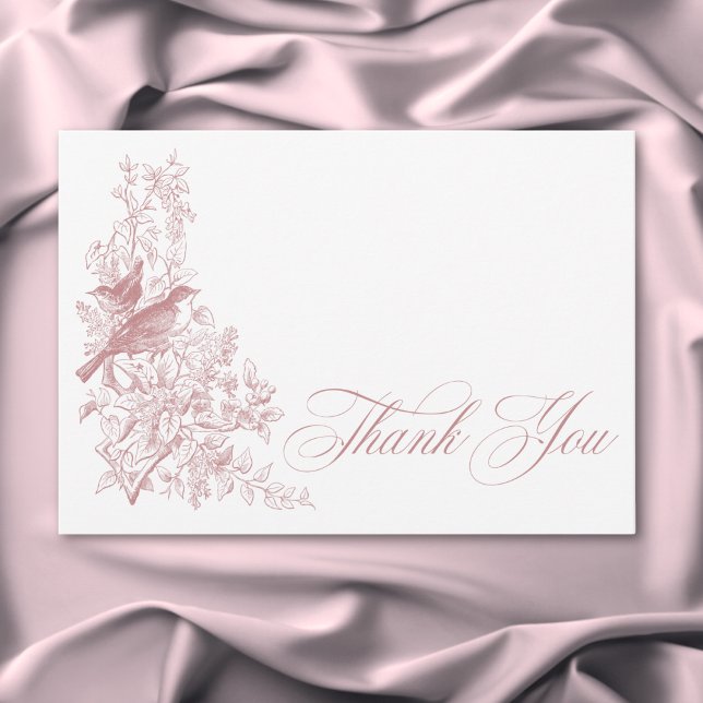 Elegant Pink Chinoiserie Nature & Birds Wedding Tack Kort (Elegant Pink Chinoiserie Nature & Birds Wedding Thank You Card)