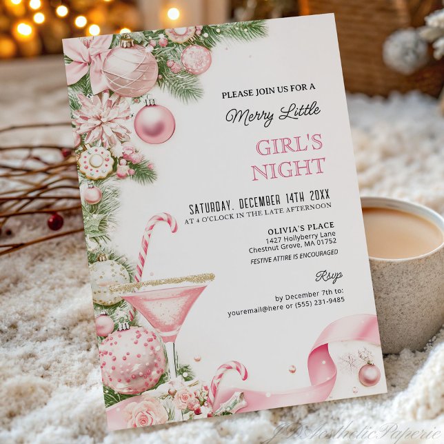 Elegant Pink Christmas Girls Night Invitation  Inbjudningar (Skapare uppladdad)