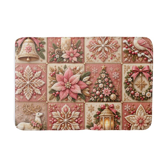 Elegant Pink Christmas Patchwork Blanket Badrumsmatta (Framsidan)