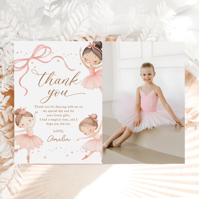 Elegant Pink Coquette Ballerina Birthday Photo Tack Kort (Skapare uppladdad)