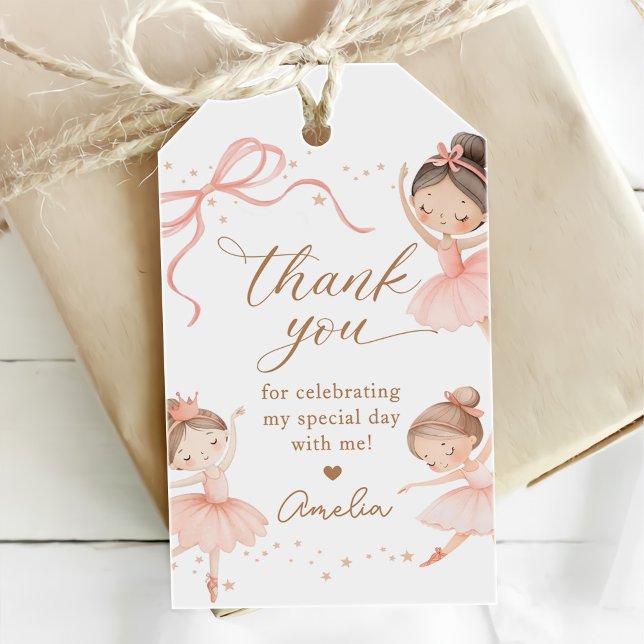Elegant Pink Coquette Ballerina Girl Birthday Presentetikett (Skapare uppladdad)