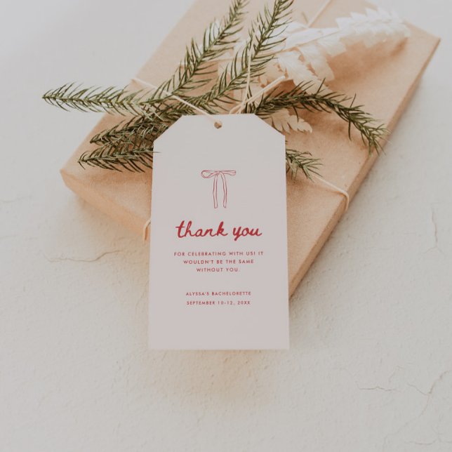 Elegant Pink Coquette Bow Bachelorette Thank You Presentetikett (Skapare uppladdad)
