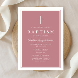 Elegant Pink Cross Baby Girl Baptism Inbjudningar