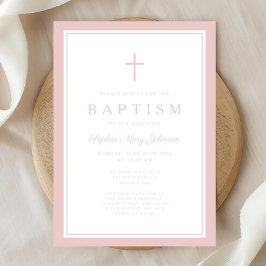Elegant Pink Cross Baby Girl Baptism Inbjudningar