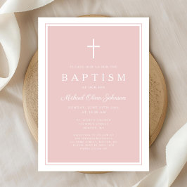 Elegant Pink Cross Girl Baptism Inbjudningar
