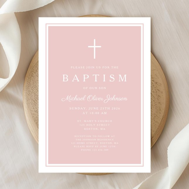 Elegant Pink Cross Girl Baptism Inbjudningar (Elegant Pink Cross Girl Baptism Invitation)