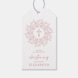 Elegant Pink Cross Girl Christening Favor Presentetikett