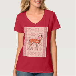 Elegant Pink Doe-patterned Christmas  T Shirt