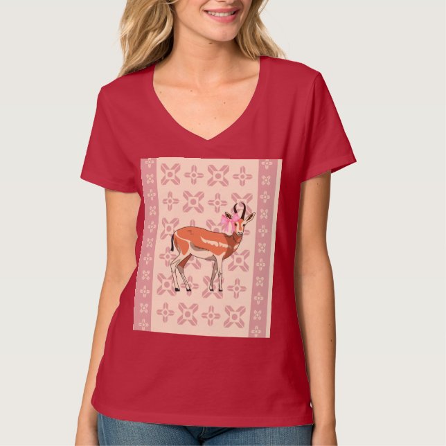 Elegant Pink Doe-patterned Christmas  T Shirt (Framsida)