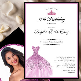 Elegant pink dress 18th birthday debut inbjudningar