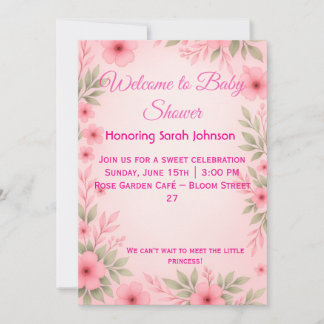 Elegant Pink Floral Baby Shower Invitation Spara Datumet