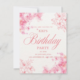 Elegant Pink Floral Birthday Invitation Meddelande