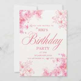 Elegant Pink Floral Birthday Invitation Tack Kort