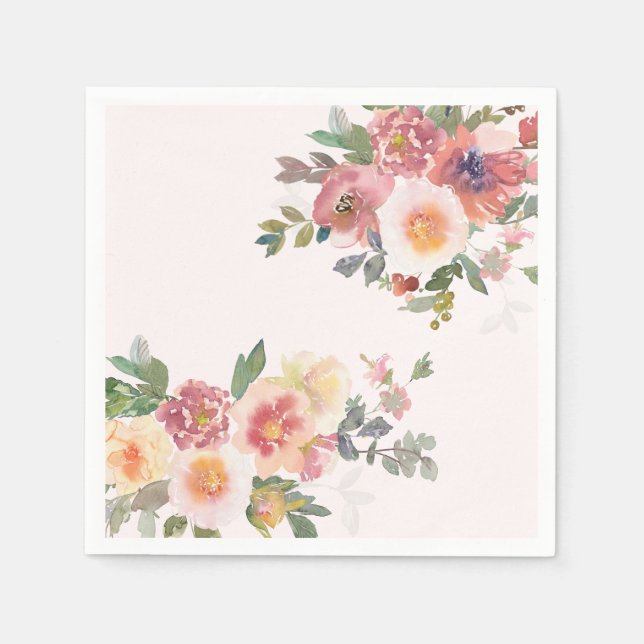 Elegant Pink Floral Bridal Shower Pappersservett (Framsidan)