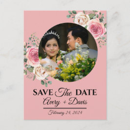 Elegant Pink Floral Fully Editable Save the Date Inbjudan Vykort
