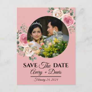 Elegant Pink Floral Fully Editable Save the Date Inbjudan Vykort
