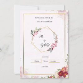 Elegant Pink Floral Geometric Wedding Invitation Inbjudningar