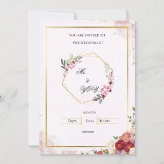 Elegant Pink Floral Geometric Wedding Invitation Inbjudningar