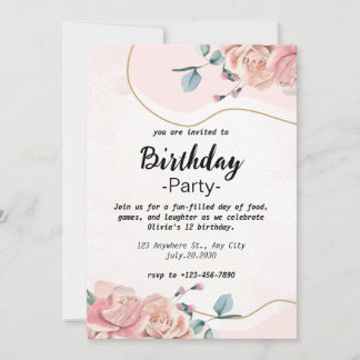 Elegant Pink Floral Girls Birthday Invitation Inbjudningar