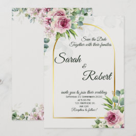 Elegant Pink Floral Gold Arch Wedding Invitation Inbjudningar