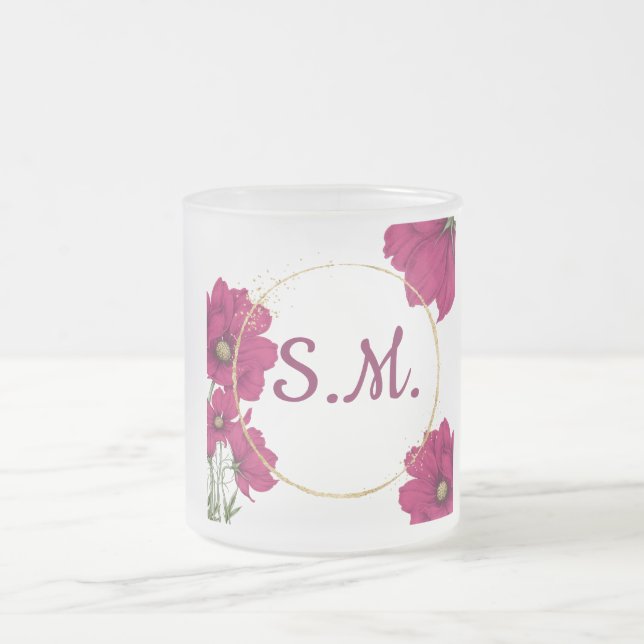 Elegant Pink Floral Gold Circle Coffee Mug Frostad Glasmugg (Center)