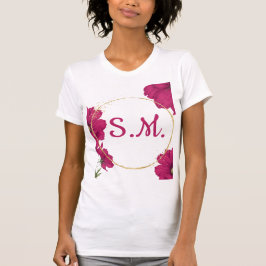 Elegant Pink Floral Gold Circle T-Shirt