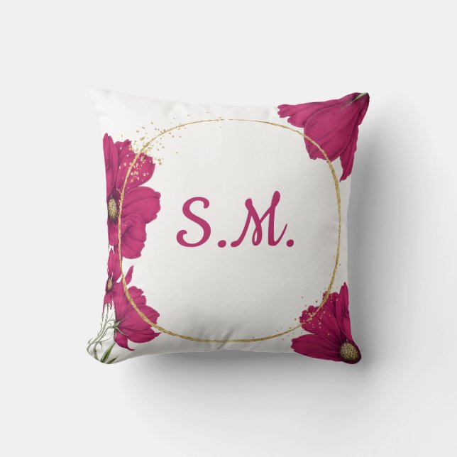 Elegant Pink Floral Gold Circle Throw Pillow Kudde (Framsida)