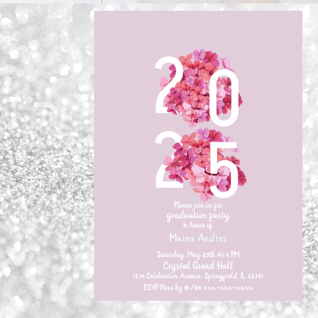 Elegant pink Floral Graduation Invitation Magnetisk Inbjudningskort (Skapare uppladdad)