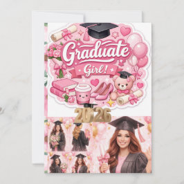 Elegant Pink Floral Graduation Party baner Julkort