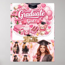 Elegant Pink Floral Graduation Party baner Poster