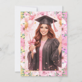 Elegant Pink Floral Graduation Party Invitation Inbjudningar