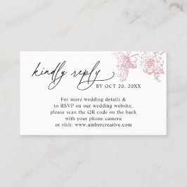 Elegant Pink Floral QR code Wedding RSVP Small Visitkort