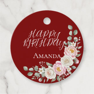 Elegant Pink Floral Round Personalized Favor Tag Gåvor Etiketter