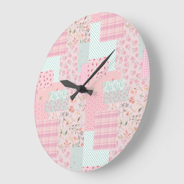Elegant Pink Floral Wall Clock | Soft Rose Aesthet Stor Klocka (Vinkel)