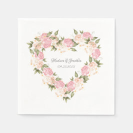 Elegant Pink Floral Watercolor Names Wedding Heart Pappersservett