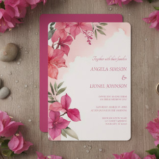 Elegant Pink Floral Watercolor Wedding Inbjudningar