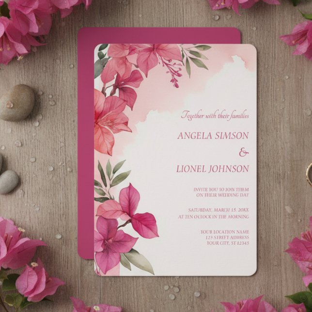 Elegant Pink Floral Watercolor Wedding Inbjudningar (Skapare uppladdad)