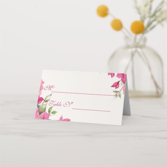 Elegant Pink Floral Watercolor Wedding Placeringskort (Framsida)