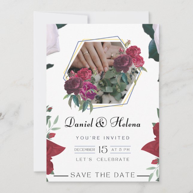 Elegant Pink Floral Wedding Invitation Custom Card Inbjudningar (Framsida)