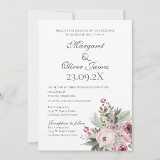 Elegant Pink Floral Wedding Invitation Inbjudningar