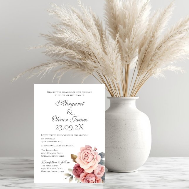 Elegant Pink Floral Wedding Invitation Inbjudningar (Skapare uppladdad)