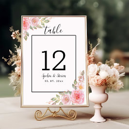 Elegant Pink Floral Wedding Party with Gold  Bordsnummer