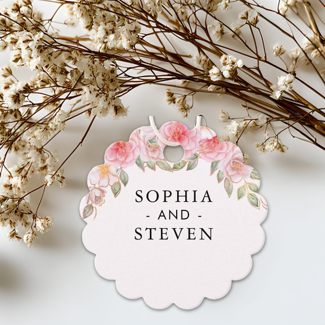 Elegant Pink Floral Wedding Party with Gold  Gåvor Etiketter (Skapare uppladdad)