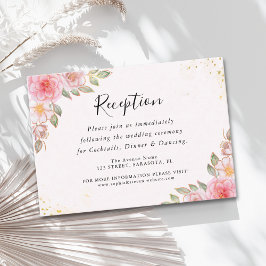 Elegant Pink Floral Wedding Party with Gold Highli Tilläggskort