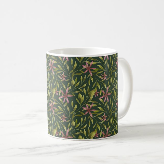 Elegant Pink Flower Pattern on Dark Background Kaffemugg (Framsida höger)