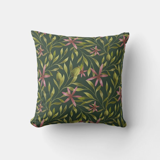 Elegant Pink Flower Pattern on Dark Background Kudde (Framsida)