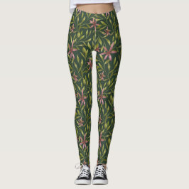 Elegant Pink Flower Pattern on Dark Background Leggings