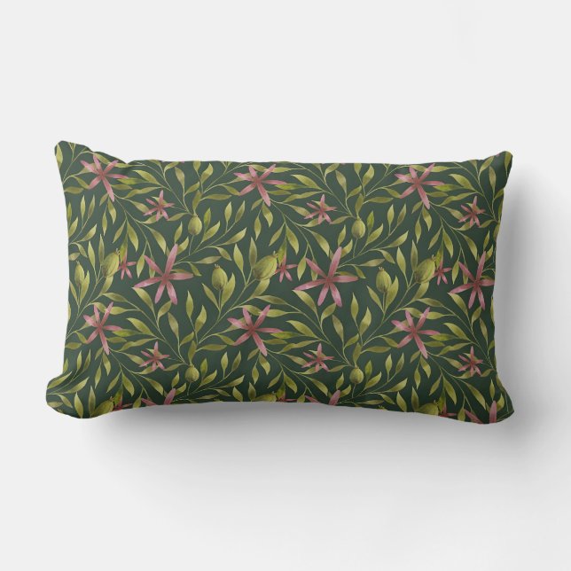 Elegant Pink Flower Pattern on Dark Background Lumbarkudde (Framsida)